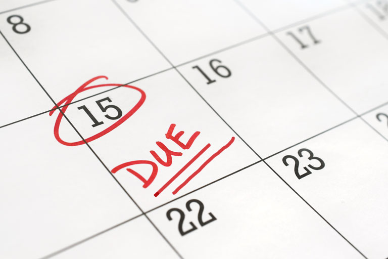 Calendar with the 15th circled in red