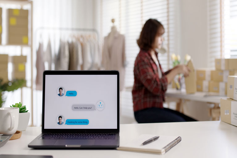 Chatbot responding to a question form a customer in her house handling her business