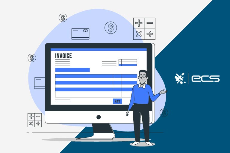 Businessman in front of a computer screen showing an invoice