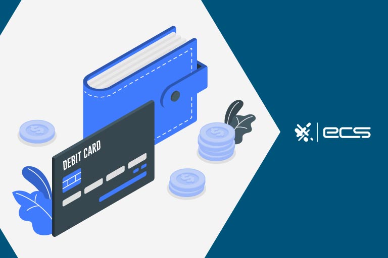 A wallet and a credit card next to coins