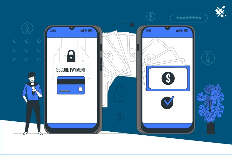 Young man making an electronic money transfer on his phone