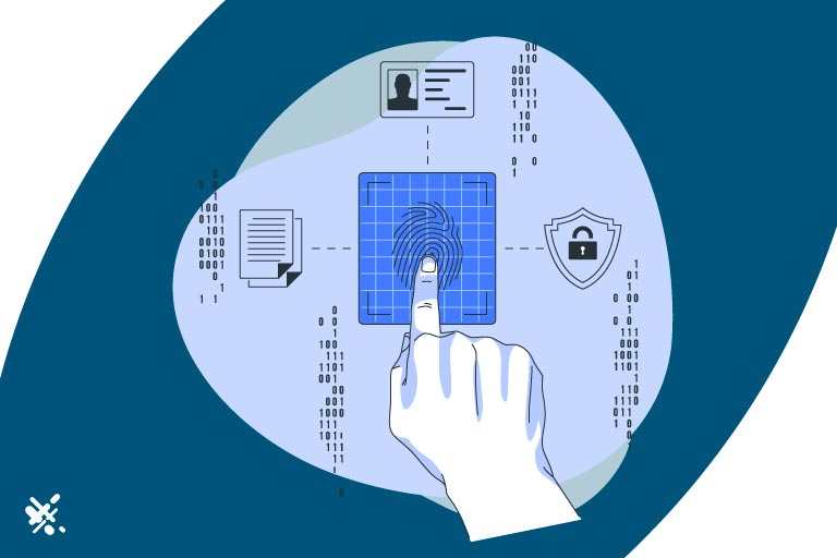 Man placing his finger on a fingerprint reader