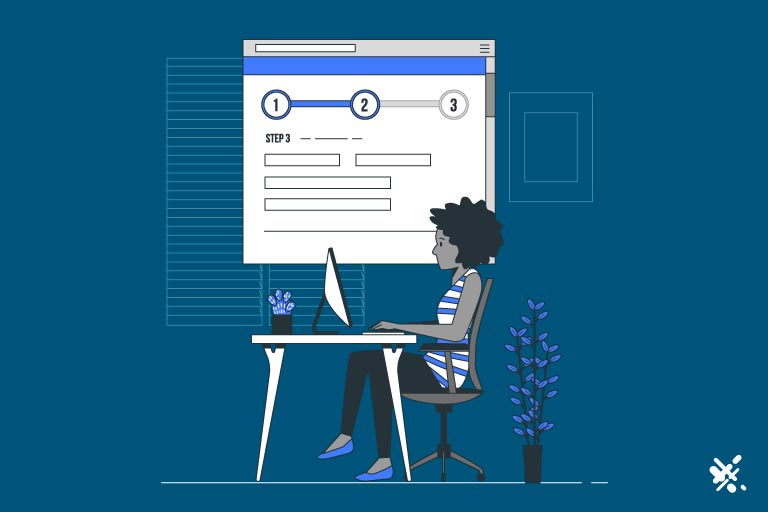 Woman filling out an online form on her home computer