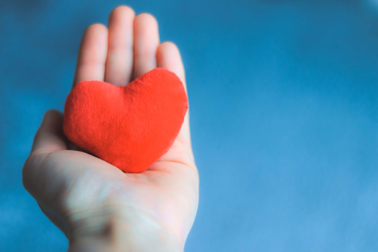 Hand holding a plush red heart