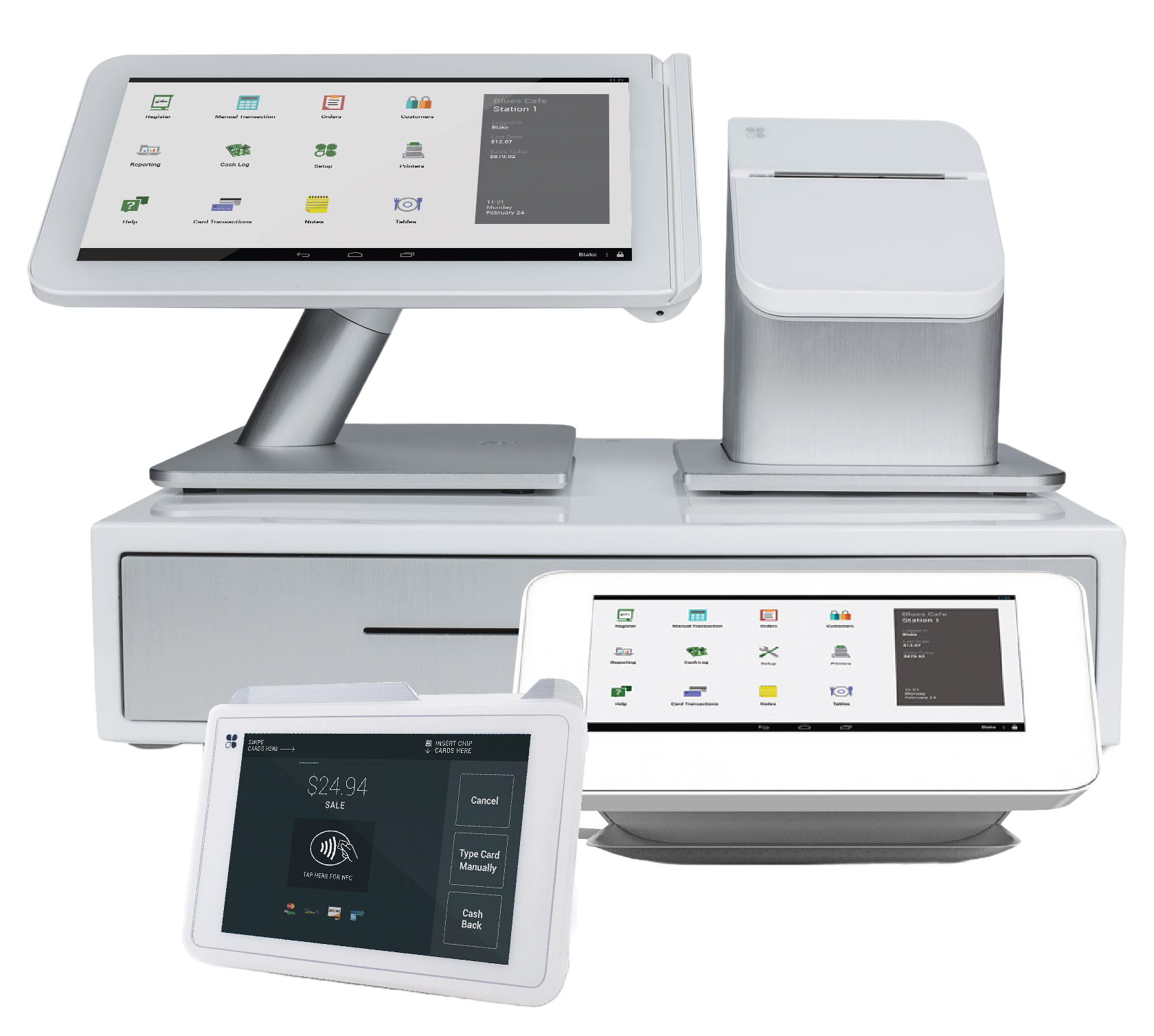The Clover family of POS systems. Includes the Station Duo and the Mini.
