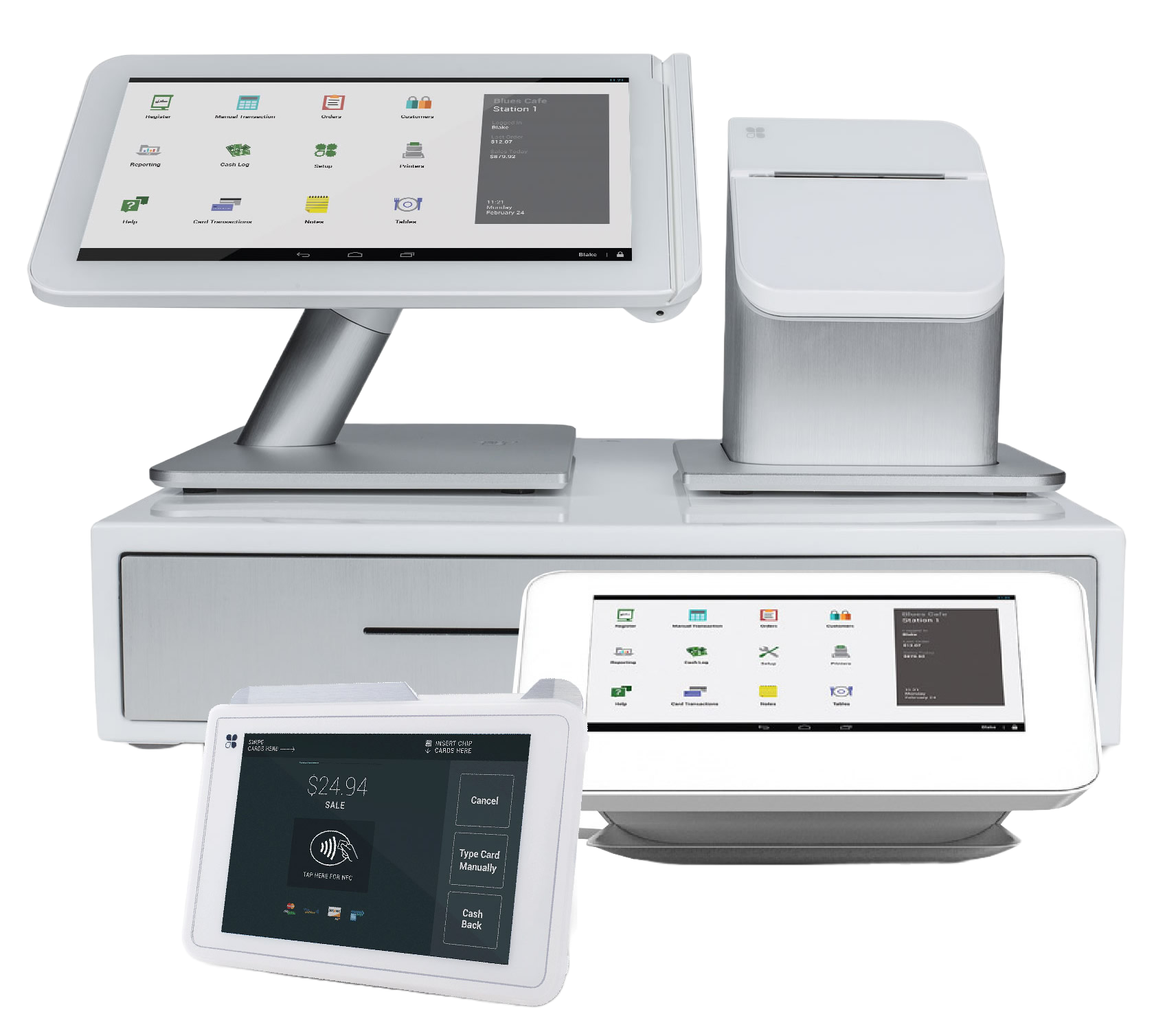 The Clover family of POS systems. Includes the Station Duo and the Mini.