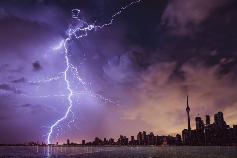 Picture of lightning over a city