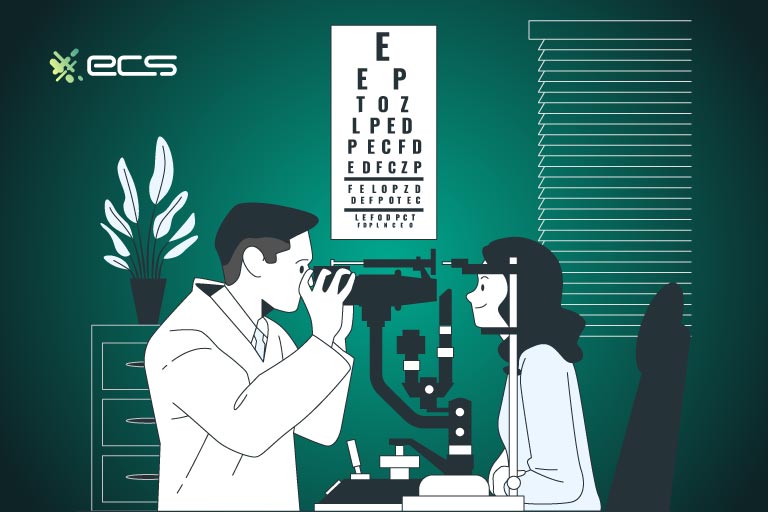 ophthalmologist checking a female patients eyes