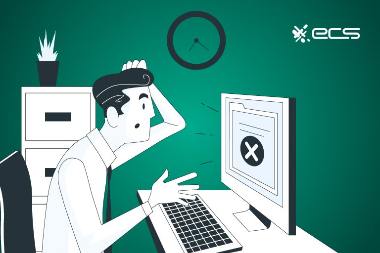Illustration of a young male professional scratching his head after a file on his computer failed to open