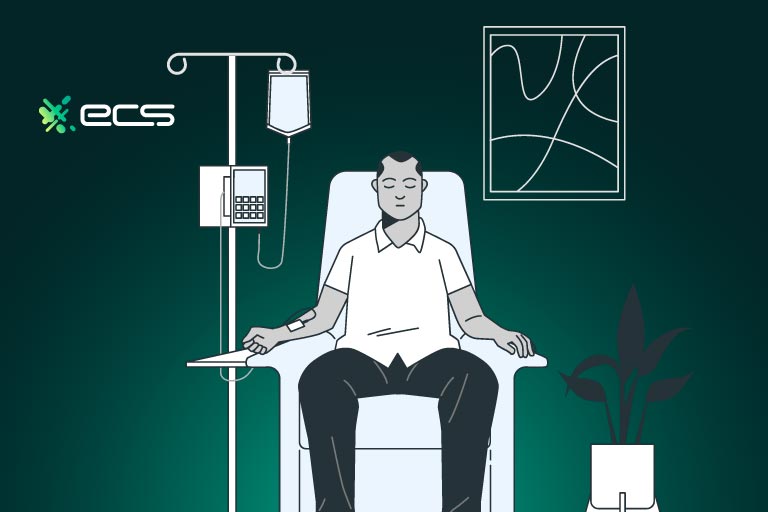 Male adult sitting on a chair at a hospital while going through a dialysis process