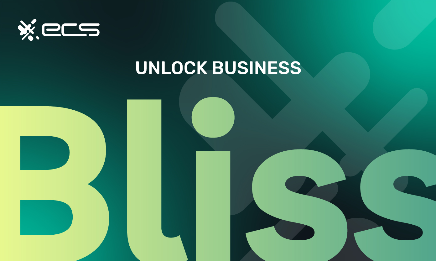 This illustration showcases a black and green background with the text "Unlock business bliss" over it