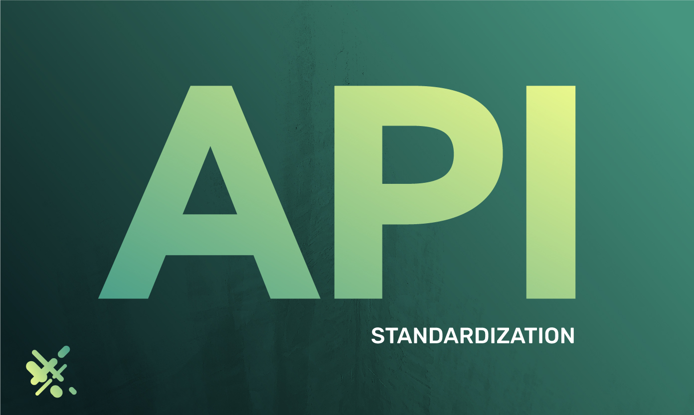 This graphic shows the words API standardization on top of a green background with the ECS payments logo included