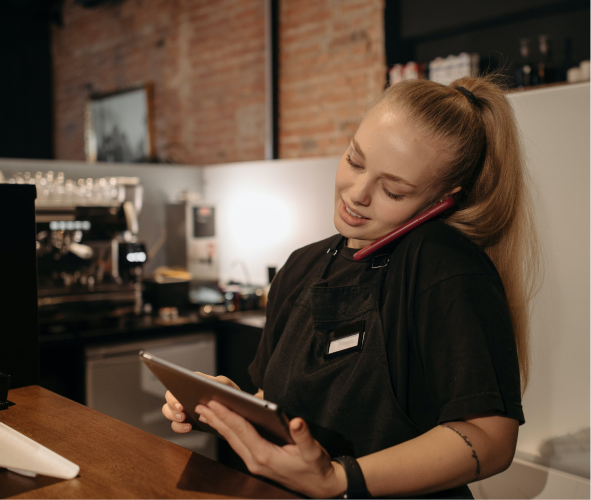 Server on the phone and looking at a tablet