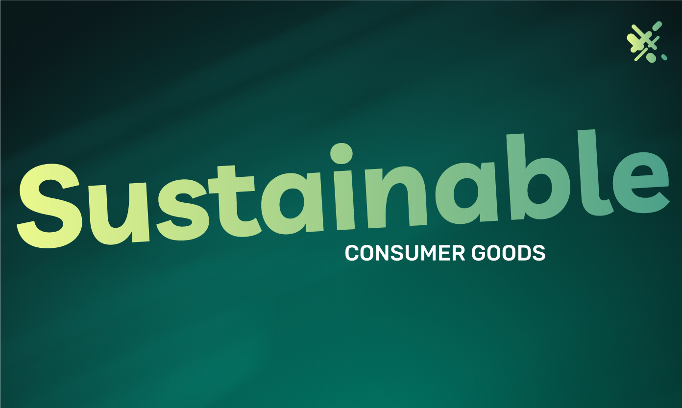 This graphic shows oversized text that reads "sustainable consumer goods" over a green background