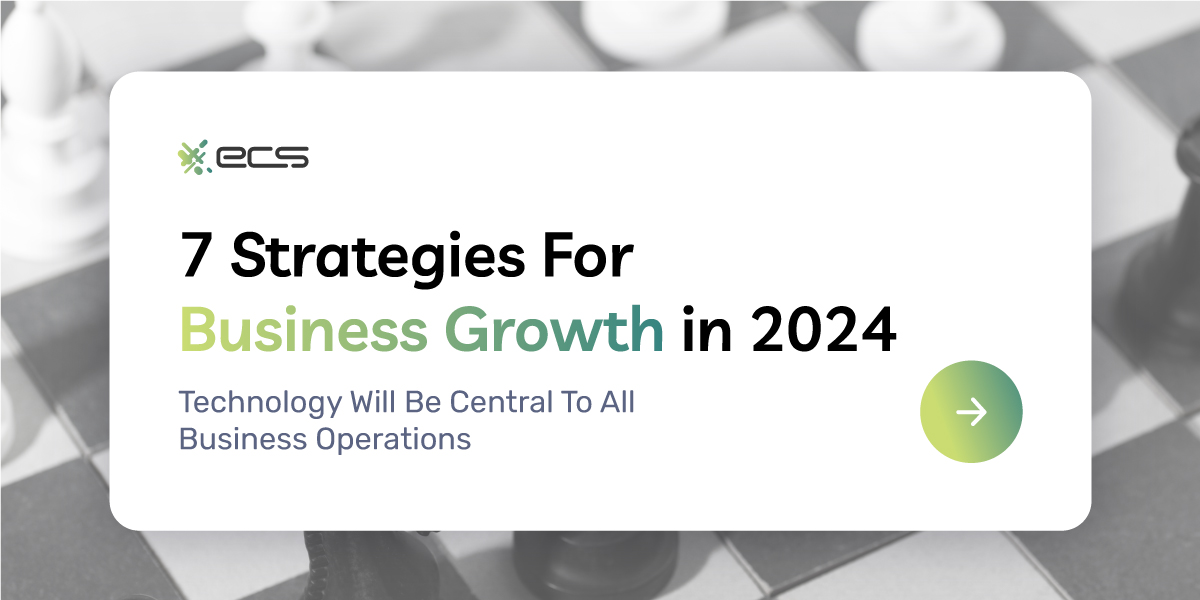 Picture of a chess board behind a white banner with the words: 7 Strategies For Business Growth in 2024