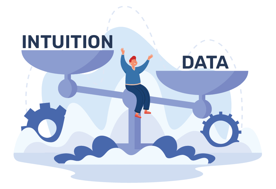 Representing the need to balance intuition with data-driven decisions.