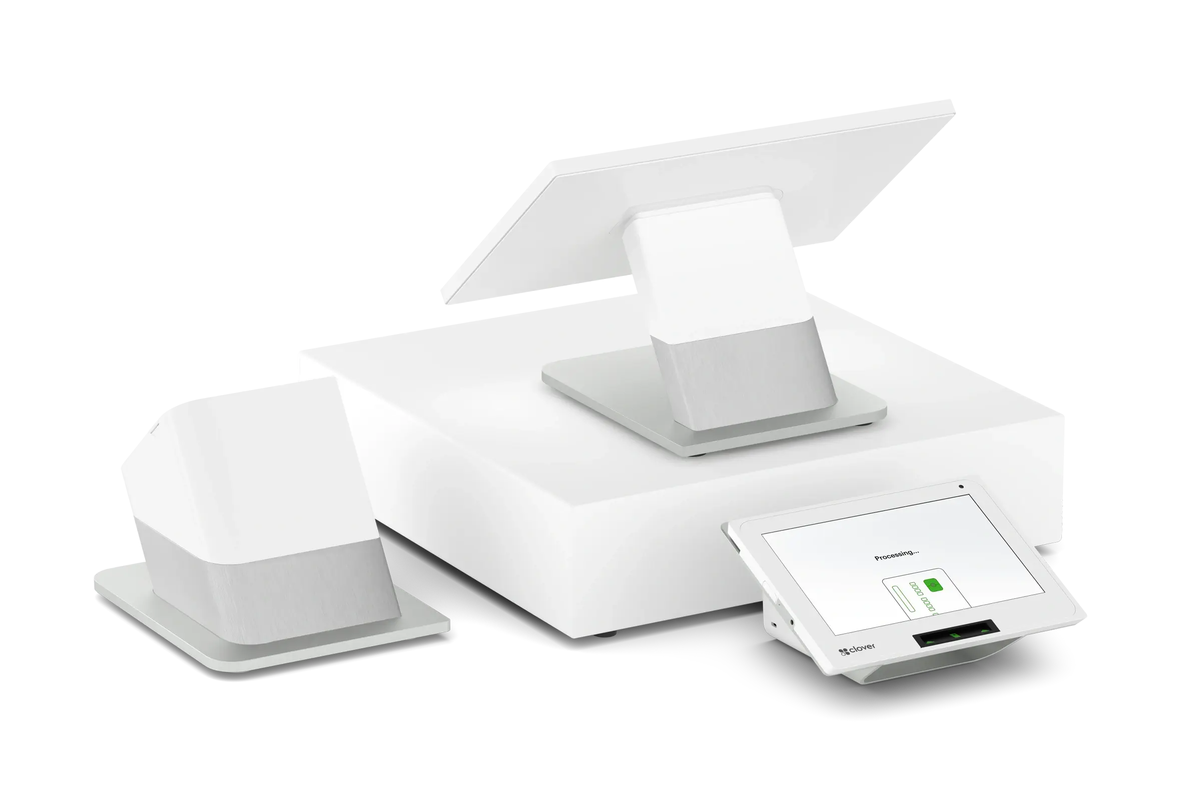 Virtual payments point-of-sale system with sleek retail checkout hardware, customer-facing payment terminal, and modern accessories for secure digital transactions.